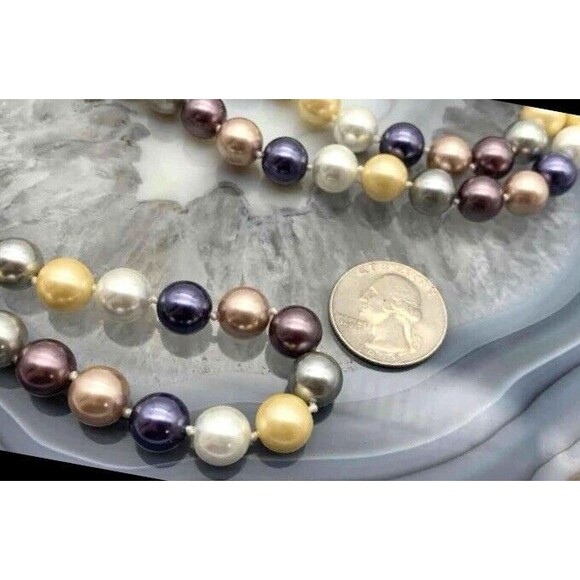 KJL Signed KENNETH JAY LANE Long MultiColor Pastel Lg Faux Pearl Beaded Necklace - Picture 6 of 6